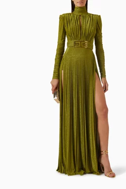 green emerald velvet dress ELISABETTA FRANCHI Women's long green dress in shiny viscose jersey