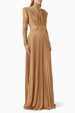 elisabetta franchi pleated long dress Pleated V-neck Maxi Dress