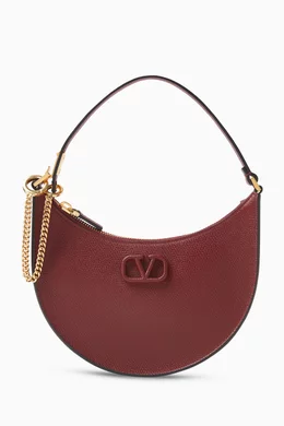 【関税&送料込】Valentino Garavani Burgundy Leather Vlogo Si Valentino Garavani VSling Mini Top Handbag with Logo | Saks