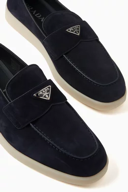 Buy Prada Blue Saint Tropez Loafers in Suede For Men Online Ounass Saudi