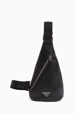 Buy Prada Black Triangle Logo Crossbody Bag in Leather For Men Online Ounass Saudi