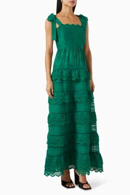 Buy Alice + Olivia Green Vega Eyelet Tiered Maxi Dress in Cotton For Women  Online | Ounass Saudi