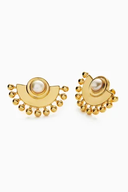 ★MISSOMA★ ZENYU LINK GEMSTONE ROUND STUD EARRINGS ZENYU LINK GEMSTONE STUD EARRINGS / GOLD – FABRIC