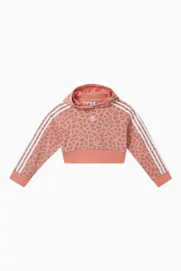 Buy adidas Pink Animal All-over Cropped Hoodie in Cotton-terry For