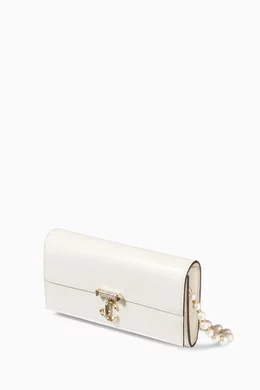 70%オフセールJIMMY CHOO AVENUE QUILTED NAPPA CHAIN WALLET AVENUE WALLET/CHAIN | Black Leather Wallet with Pearl Strap