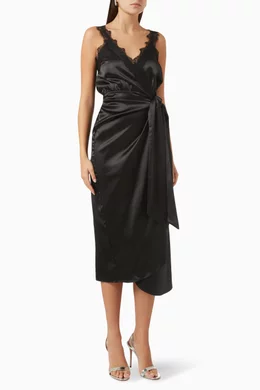 Buy Never Fully Dressed Black Meela Lace-trim Midi Dress in Satin For Women  Online | Ounass Saudi
