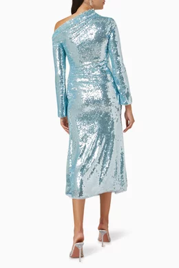 self portrait one shoulder sequin dress Grey Rhinestone One Shoulder Maxi Dress