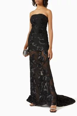 Buy Rotate Birger Christensen Black 3D Floral-embroidered Strapless Maxi  Dress in Mesh For Women Online | Ounass Saudi