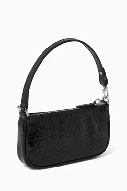 Buy BY FAR Black Mini Rachel Bag in Croc-embossed Leather