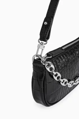 ハンドバッグ By Far Black leather mini Rachel handbag Buy BY FAR Black Mini Rachel Bag in Croc-embossed Leather