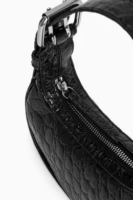 Buy BY FAR Black Mini Soho Shoulder Bag in Croc-embossed