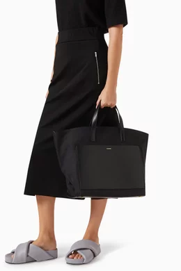 Buy Jil Sander Black Wander Square Medium Tote in Cotton-linen