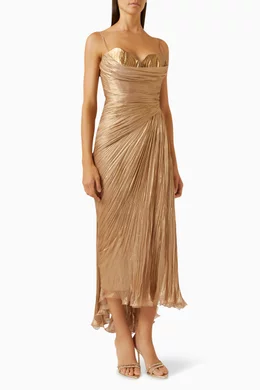 Buy Maria Lucia Hohan Gold Denise Draped Dress in Silk For Women Online |  Ounass Saudi