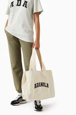 国内発送【ADANOLA】Varsity Tote Bag Adanola' Varsity Cream & Black Canvas Tote Bag | Adanola