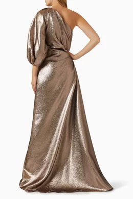 Buy Reem Acra Gold One-shoulder Embellished Gown in Lam For Women Online |  Ounass Saudi