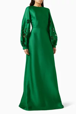 reem acra green dress Buy Embroidered Kaftan in Crepe For Women Online Fashion