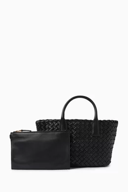 Buy Bottega Veneta Black Mini Cabat Tote Bag in Inteccio