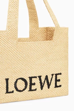 Buy LOEWE Neutral Medium Font Tote Bag in Raffia For Women Online