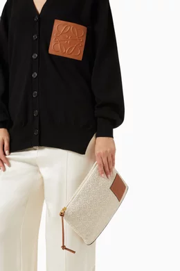 Buy LOEWE White Oblong Pouch in Anagram Jacquard & Calfskin