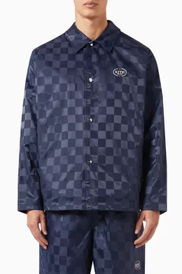 Buy Kith Blue Checkered Coaches Jacket in Satin For Men