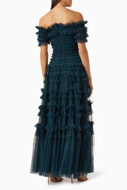 Buy Needle Thread Green Lisette Ruffle Off-shoulder Maxi Dress