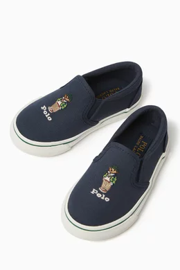 Buy Polo Ralph Lauren Blue Junior Keaton Bear Slip On Sneakers in