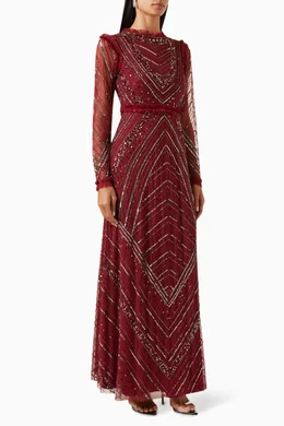 Buy Amelia Rose Purple Embellished Maxi Dress in Tulle For Women