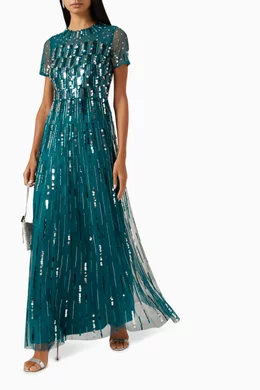 Buy Amelia Rose Blue Sequin-embellished Maxi Dress in Tulle For