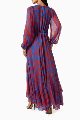 Buy Shona Joy Blue Flore Lace Front Drawstring Maxi Dress For Women Online  | Ounass Saudi