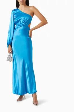 Buy Shona Joy Blue Ciel One Shoulder Open Back Maxi Dress in Silk For Women  Online | Ounass Saudi