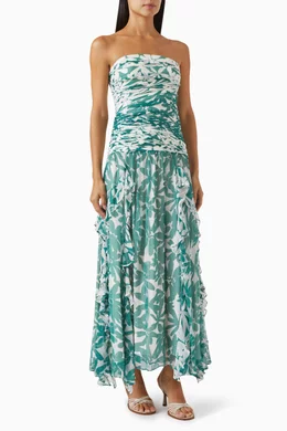 shona joy green maxi dress Shona Joy Ruched gathered-skirt Maxi Dress | Green