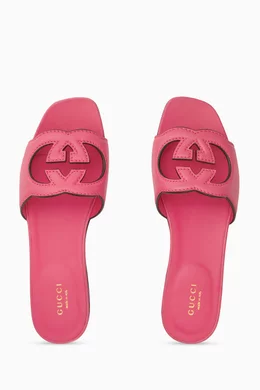 Buy Gucci Pink Interlocking G Cut out Slide Sandals in Leather For Women Online Ounass Saudi