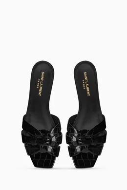 Buy SAINT LAURENT Black Tribute Flat Sandals in Croc embossed Leather For Women Online Ounass Saudi