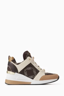 Buy Michael Kors Brown Georgie Lace up Sneakers in Empire Logo Jacquard For Women Online Ounass Saudi