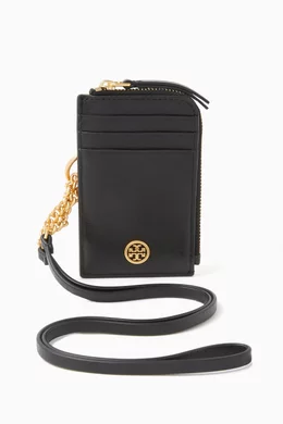 Buy Tory Burch Black Robinson Lanyard Zip Coin & Card Case in