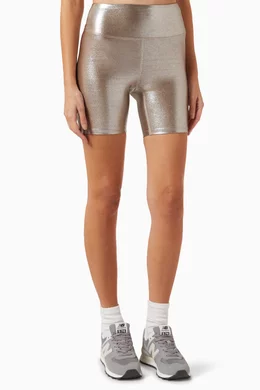 Buy Heroine Sport Silver Marvel Biker Shorts in Metallic nylon For Women Online Ounass Saudi