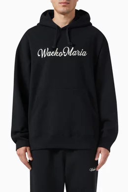 Buy WACKO MARIA Black Logo-print Hoodie in Cotton For Men Online