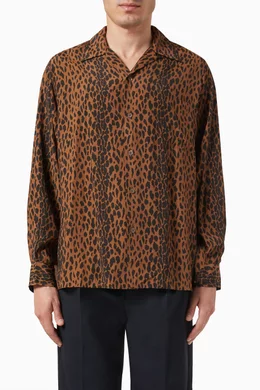 Buy WACKO MARIA Brown Leopard-print Hawaiian Shirt in Rayon For