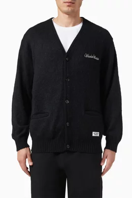 Buy WACKO MARIA Black Logo Cardigan in Mohair Wool-blend For Men