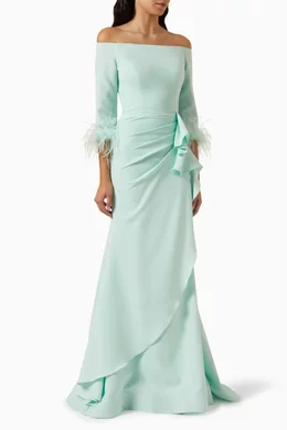 Buy Jovani Green Off-shoulder Gown in Stretch Crepe For Women Online |  Ounass Saudi