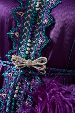 Buy Reem Al Dhaheri Purple Feather-trimmed Moroccan Kaftan Dress
