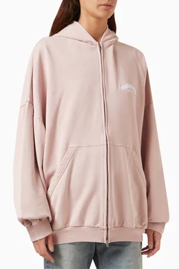 Buy Balenciaga Pink Back Flip Round Zip-Up Oversized Hoodie in