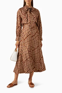 Buy Tory Burch Brown Printed Midi Skirt in Silk-twill For
