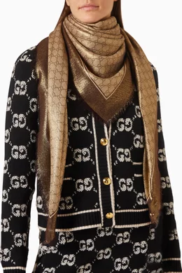 24AW new/GUCCI GGウールジャカードショール Shawl Brown GG wool shawl in brown | GUCCI® US