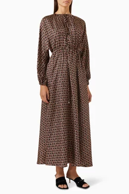 Buy Gucci Brown Interlocking G Chain print Maxi Dress in Silk For Women Online Ounass Saudi