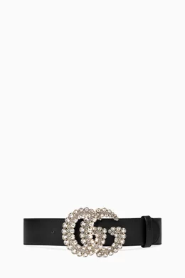 Buy Gucci Black Double G Crystal Buckle Belt in Leather For Women Online Ounass Saudi