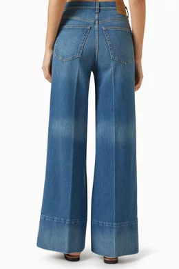 Buy Gucci Blue Flare Pants with Gucci Label in Denim For Women