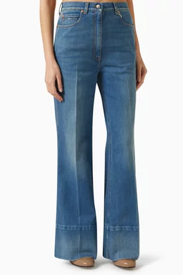 パンツ GUCCI FLARE DENIM PANTS Buy Gucci Blue Flare Pants with Gucci Label in Denim For Women