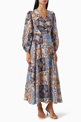 Buy Zimmermann Multicolour Alight Wrap Midi Dress in Cotton For