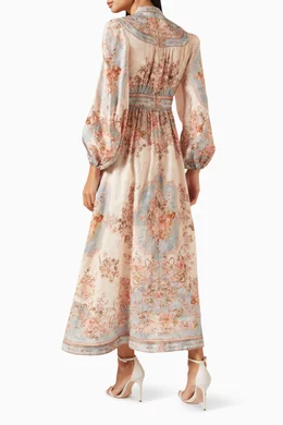 Buy Zimmermann Blue August Plunge Midi Dress in Linen For Women Online |  Ounass Saudi